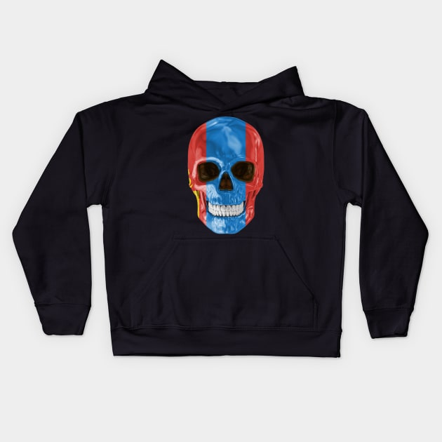 Mongolia Flag Skull - Gift for Mongolian With Roots From Mongolia Kids Hoodie by Country Flags